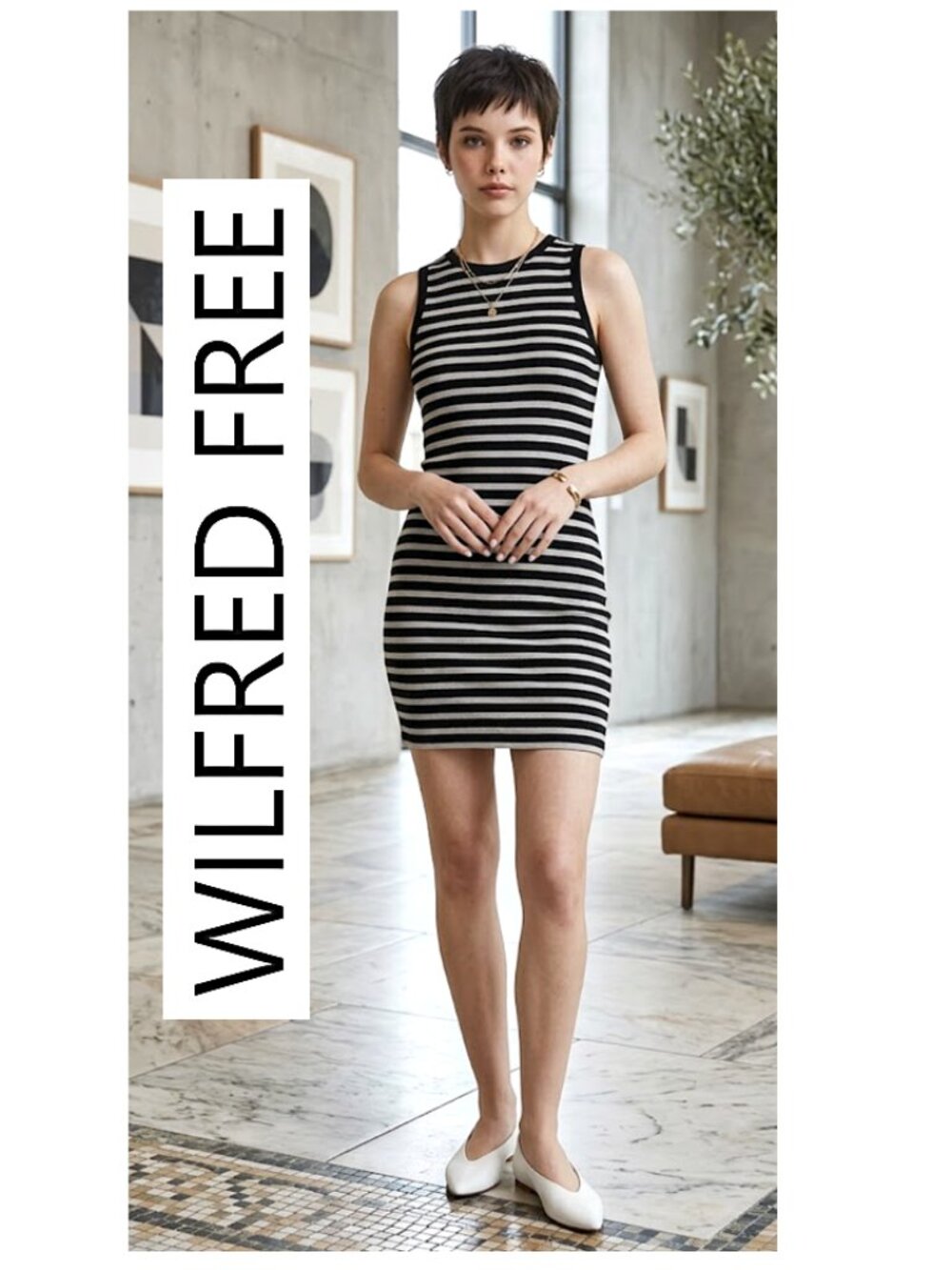 (3 for $30) WILFRED FREE - Pullover striped sleeveless mini bodycon dress
